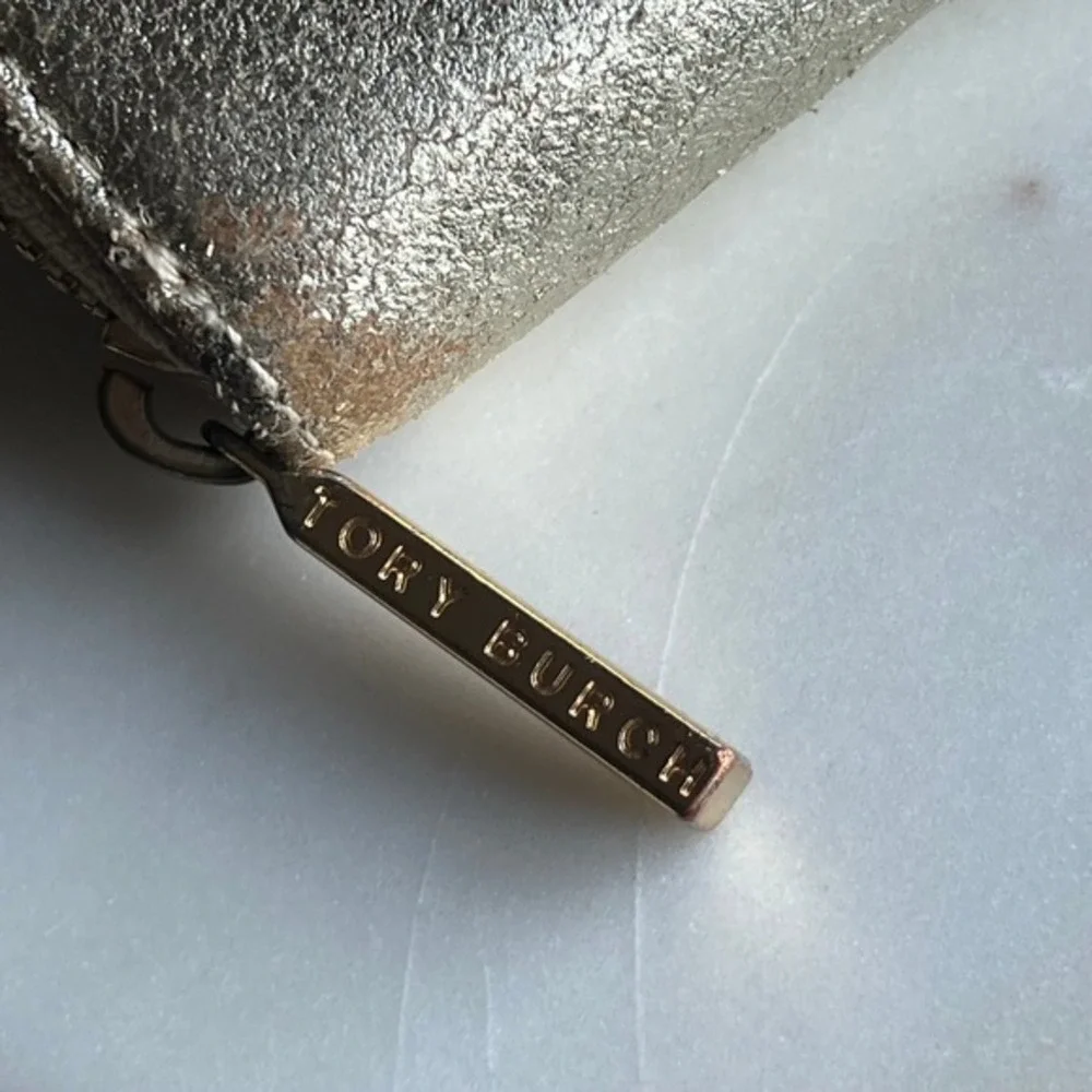 Tory Burch Distressed‎ Gold Metallic Zip Around Wallet Clutch Wristlet - Picture 7 of 11